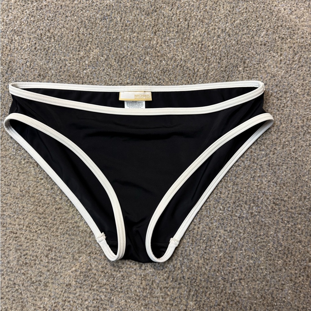 Michael Kors Black Bikini Bottoms with White and Gold Trim